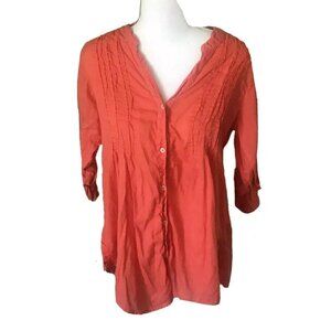 Fresh Produce Orange Button Down Shirt Women XSmall XS / Small 3/4 Length Sleeve